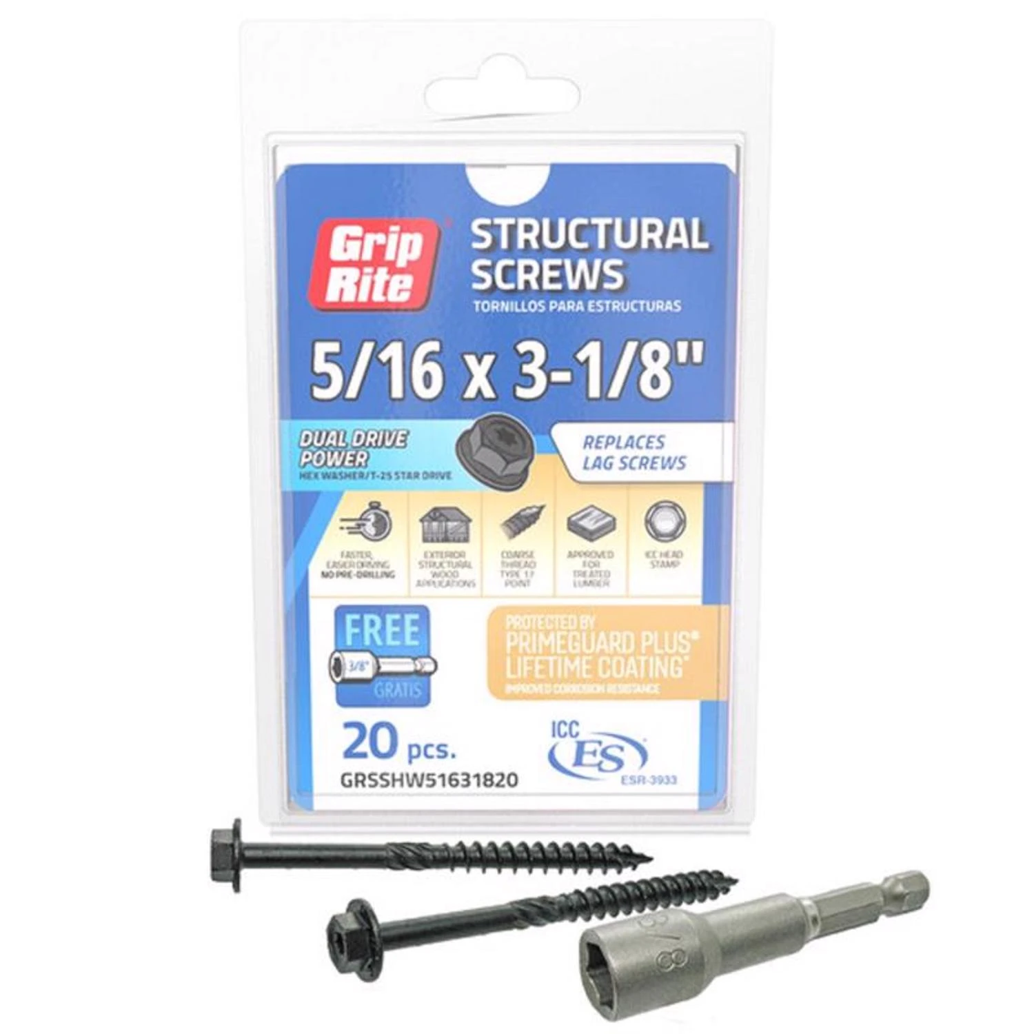 Grip-Rite 5/16 in. wire X 3-1/8 in. L Star Hex Washer Head Coarse Structural Screws