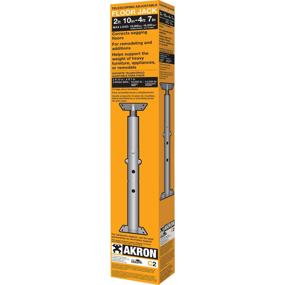 Adjustable Floor Jack 2 Ft. 10 In. To 4 Ft. 7 In. 14,000 Lb. Capacity Steel