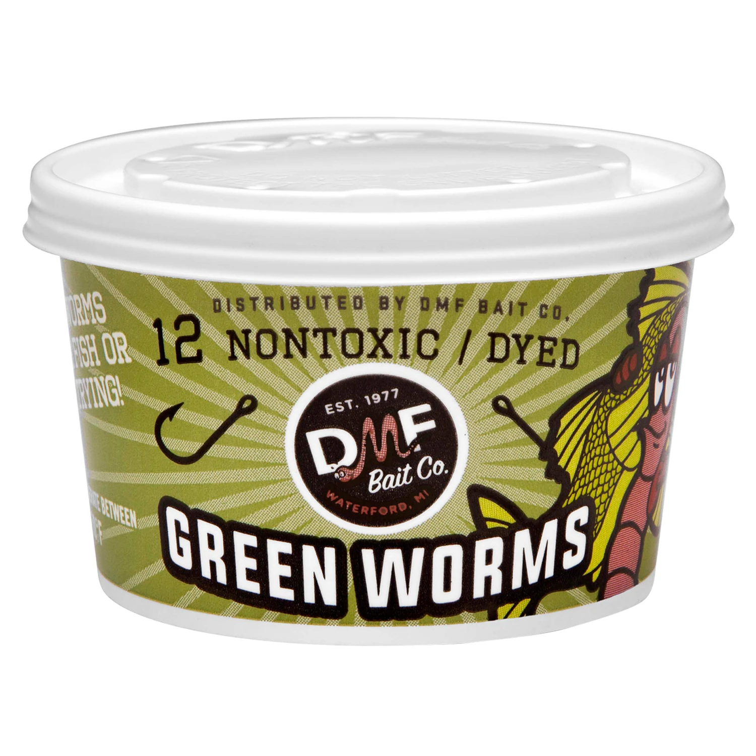 DMF Green Worms Live Fish Bait, 12 Count