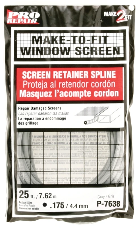 0.175 In. Dia. X 25 Ft. L. Gray Vinyl Screen Retainer Spline