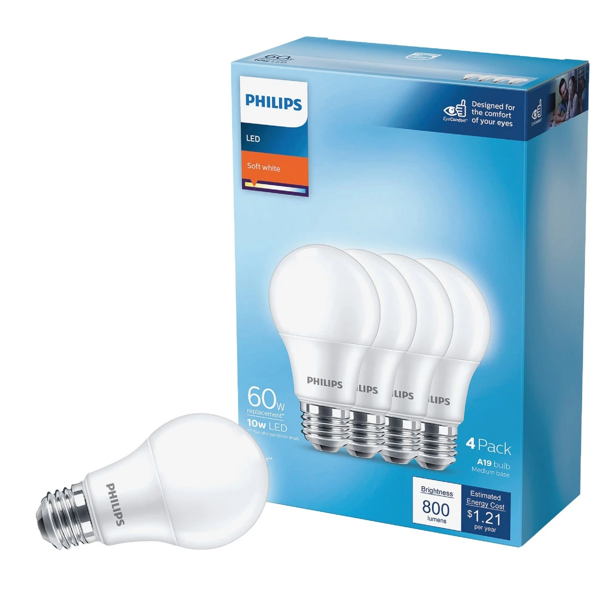 PHILIPS LED BULB 60W A19 SW 4PK