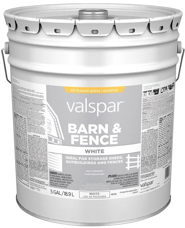 Oil Paint & Primer In One Low Sheen Barn & Fence Paint, White, 5 Gallon Container