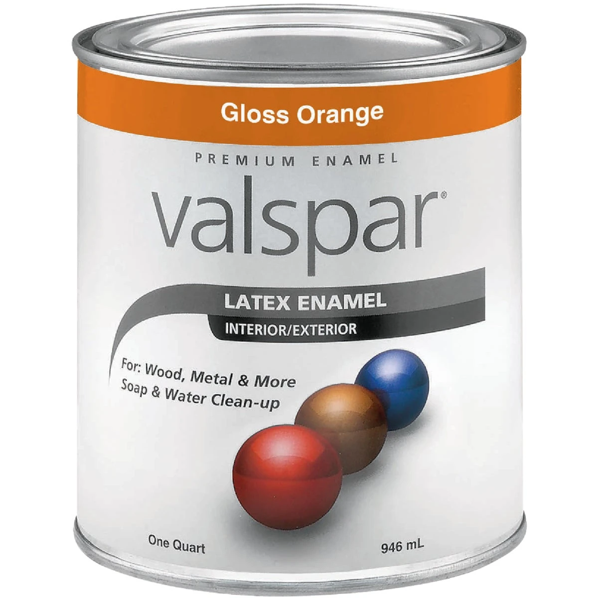 Premium Acrylic Latex Enamel Paint, Gloss Finish, Orange, Quart Size