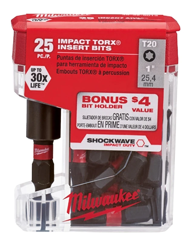 Milwaukee Shockwave T20 TORX 1 In. Insert Impact Screwdriver Bit with Bit Holder (25-Pack)