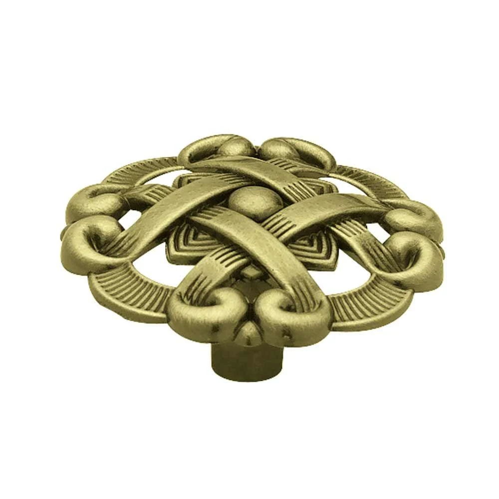 Weave Round Cabinet Knob, Antique Brass Finish, 1-1/2-inch Diameter