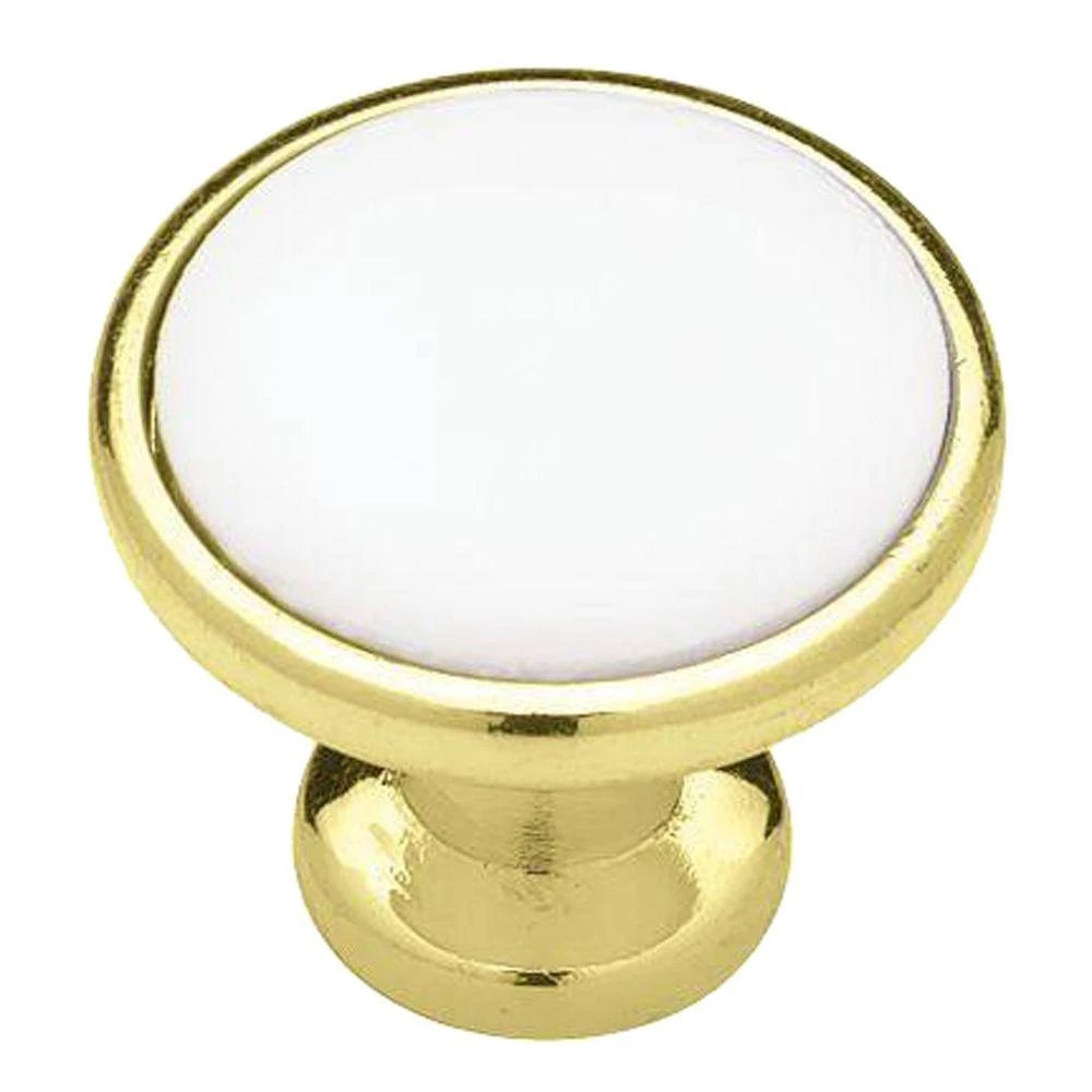 1.25-inch Polished Brass And White Ceramic Insert Cabinet Knob - Model P50162h-pbw-c5