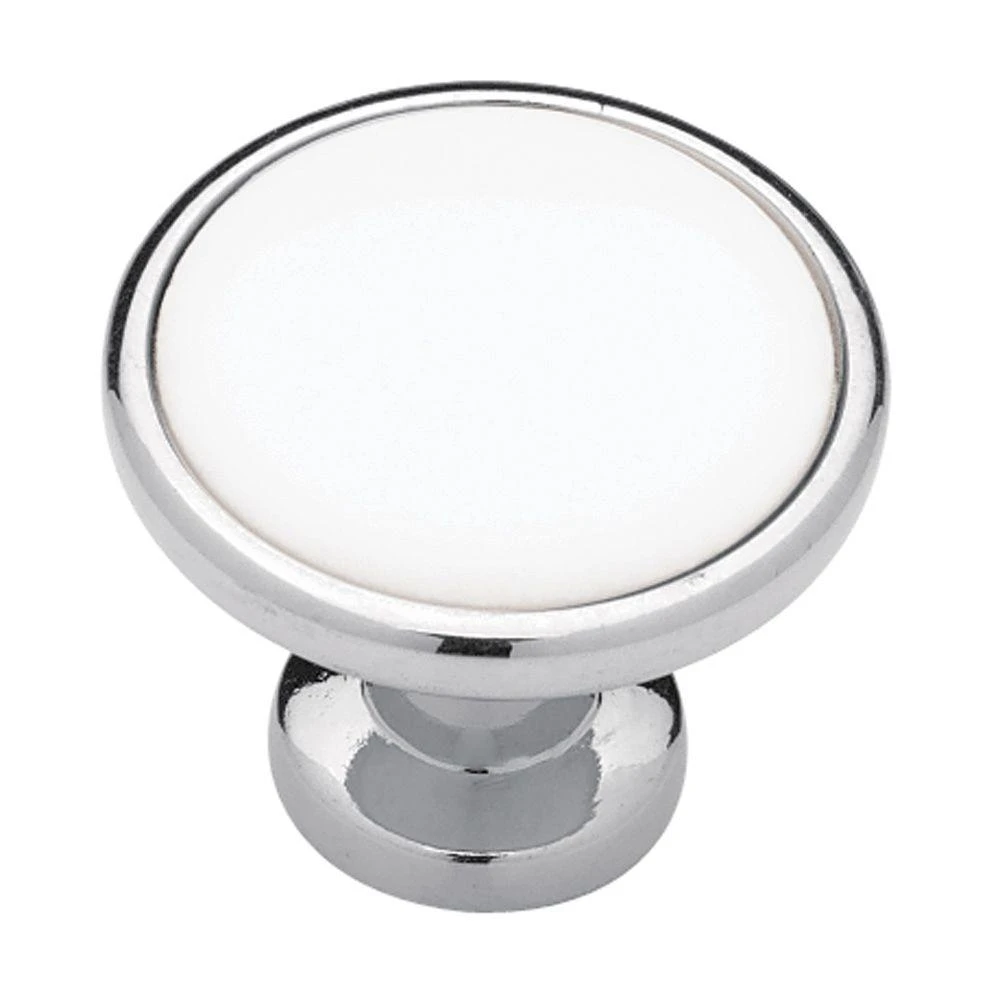 1-1/4 Inch Chrome Cabinet Knob With White Ceramic Insert - Model P50162h-chw-c5