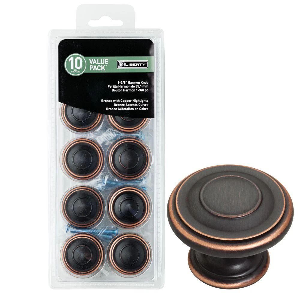 Harmon 1-3/8 in. (35mm) Bronze with Copper Highlights Round Cabinet Knob (10-Pack)