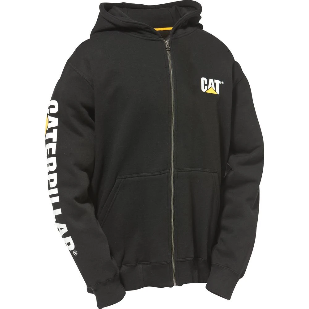 Caterpillar Trademark Full Zip Hooded Sweatshirt in Black, Medium Size