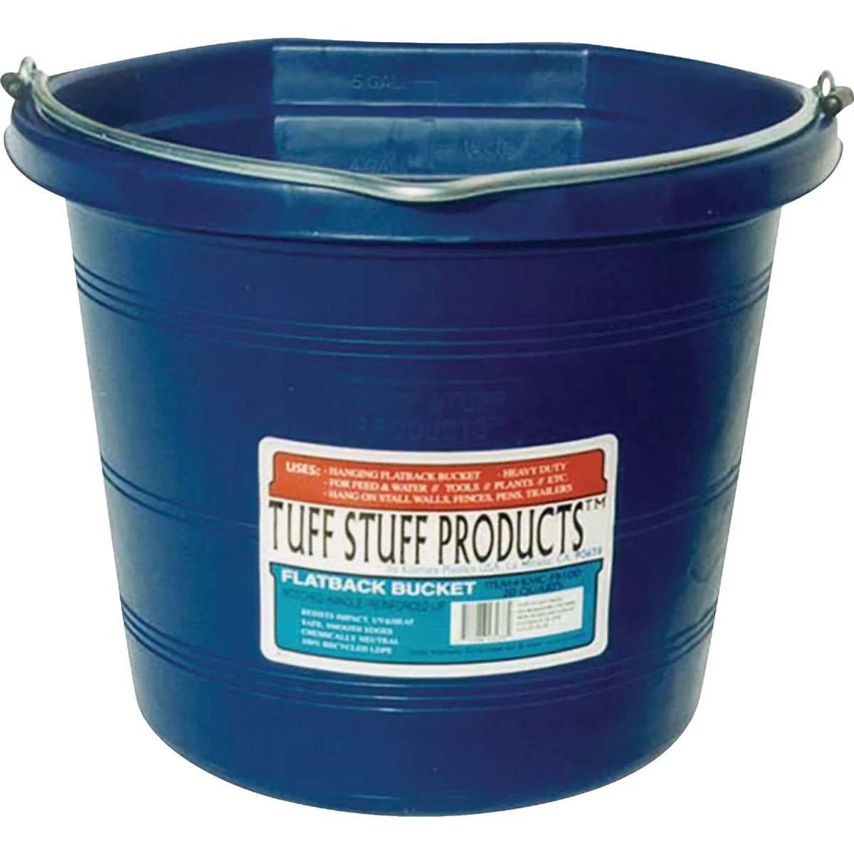 5 Gallon Blue Poly Flat Back Utility Bucket - Model Kmc-fb100bl