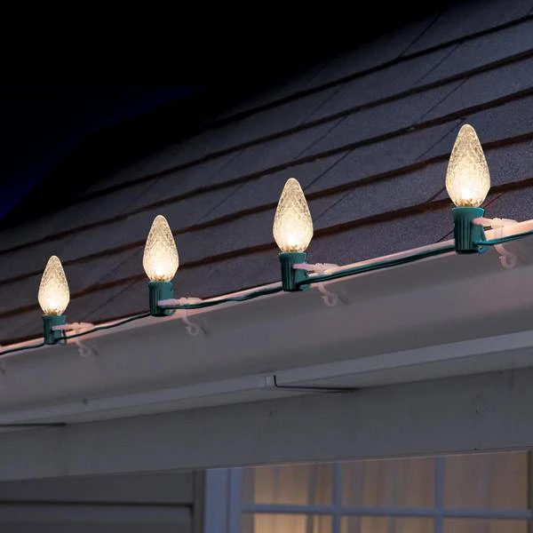 Faceted Oversized LED C-Bulb Light String, Warm White, Green Wire, 20 Count