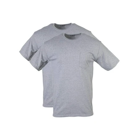 Short Sleeve Pocket T-Shirts, Gray Cotton, L, 2-Pk