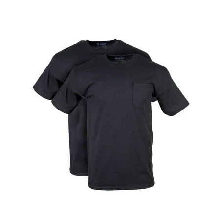 Short Sleeve Pocket T-Shirts, Black Cotton, M, 2-Pk