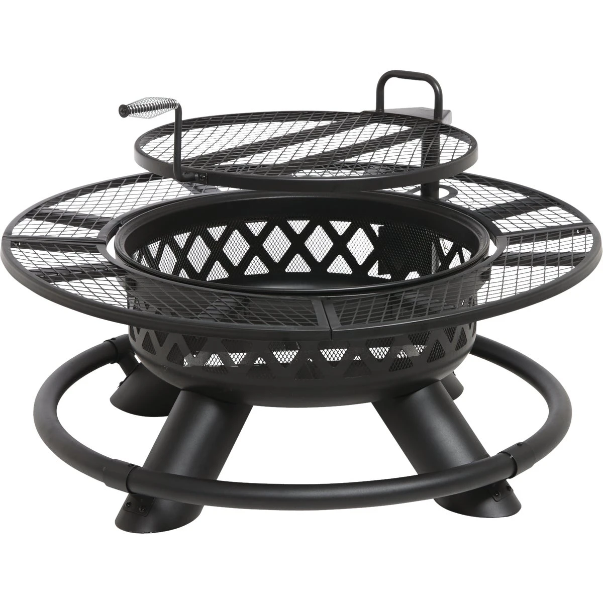 47 In. Camp Black Round Steel Fire Pit With Adjustable Grate