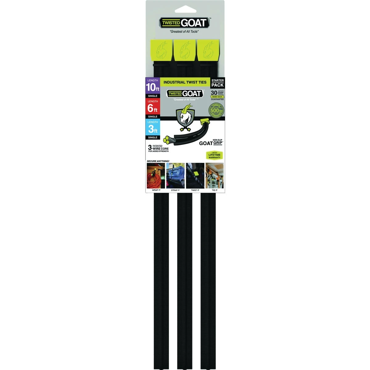 Twist Tie Downs, Industrial Strength Braided Wire, 3, 6 & 10 Ft., 3-Pk.