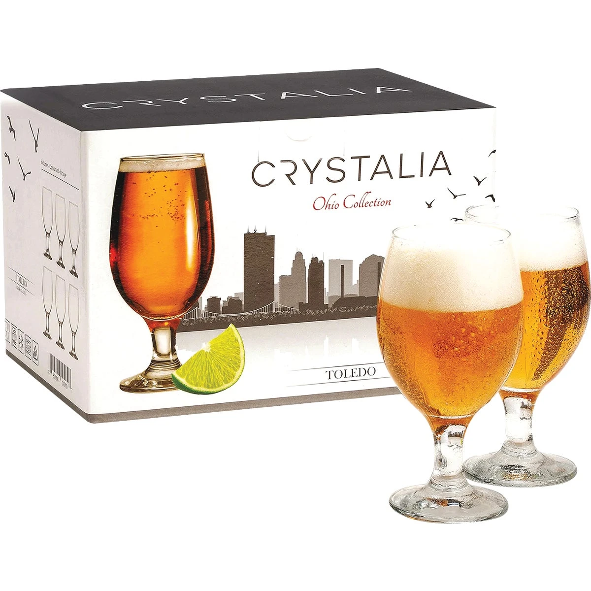 Toledo Beer Glass Set - 6 Count, 13.5 Oz, Durable Clear Glassware