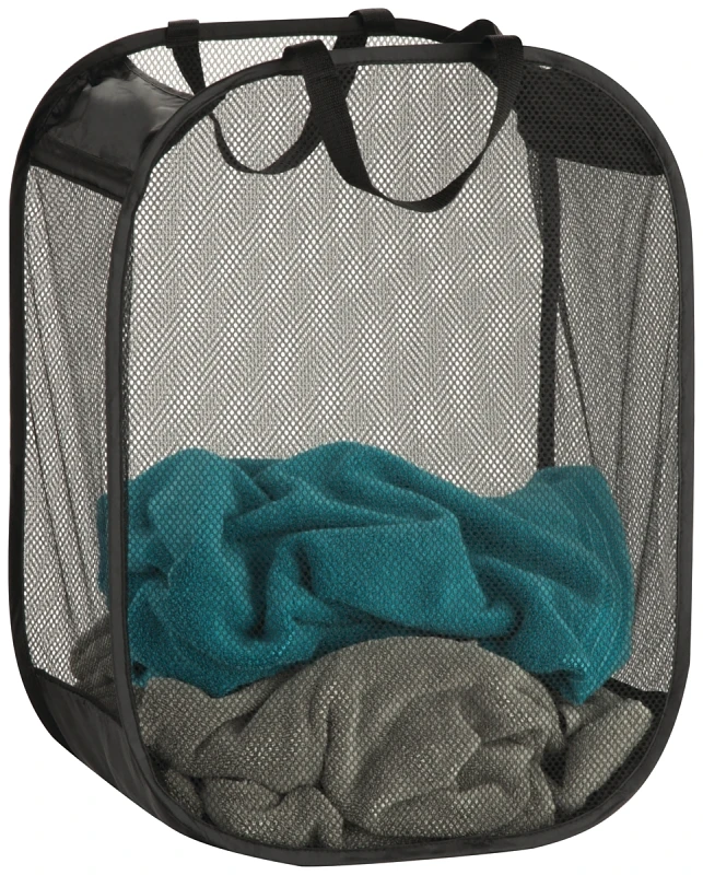 Black Mesh Laundry Basket, 18 X 11 X 24-inches With Handles