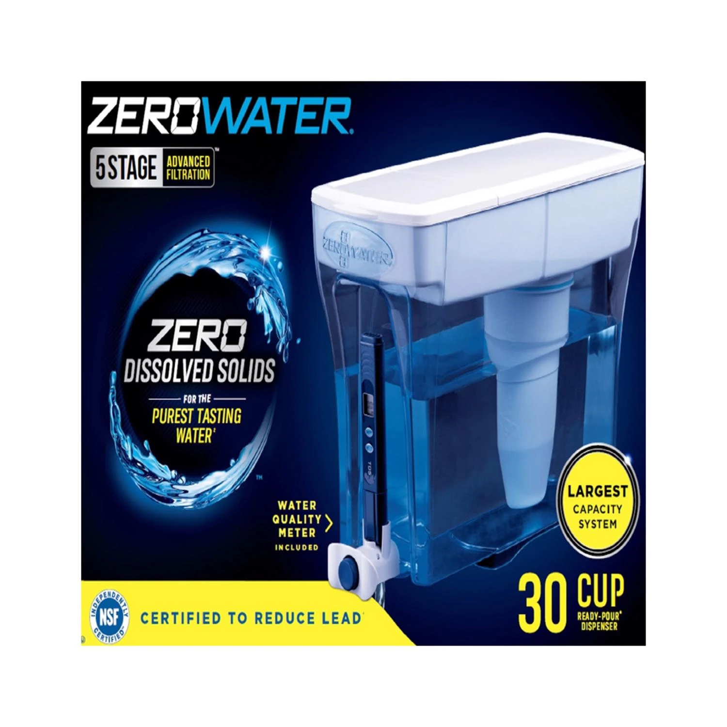 Ready-pour 30-cup Blue Water Filtration Dispenser With Tds Meter