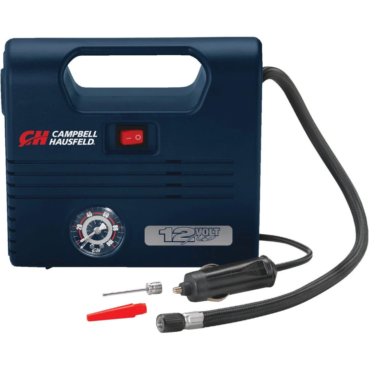12-Volt Portable Tire Inflator with Built-In LED Light and Pressure Gauge