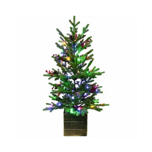 42 Inch Potted Green Fraser Fir Artificial Christmas Tree with Multi-Colored Lights