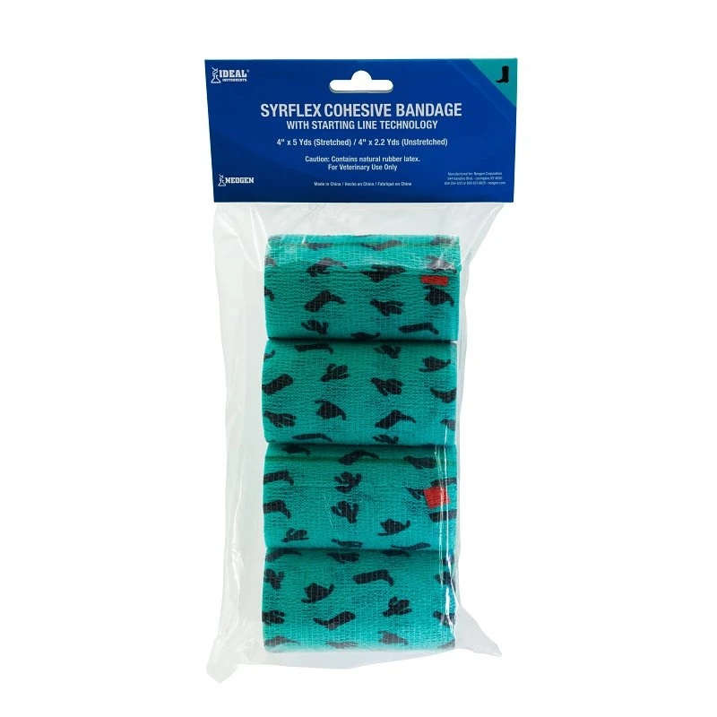 SyrFlex Cohesive Flexible Veterinary Bandage, Teal Western, 4 In. x 5 Yds. Stretched, 4-Pk.