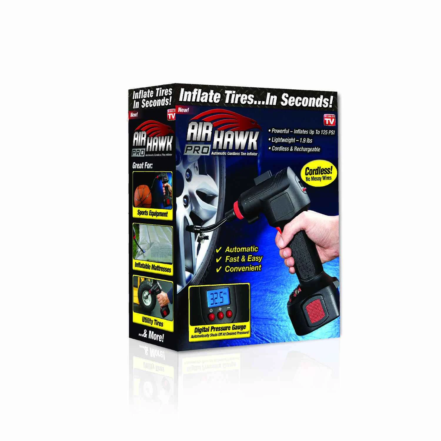 Air Hawk Pro Portable Air Compressor With Digital Pressure Gauge And Led Light