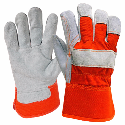 Work Gloves Split Leather Gray Large Size Durable Construction