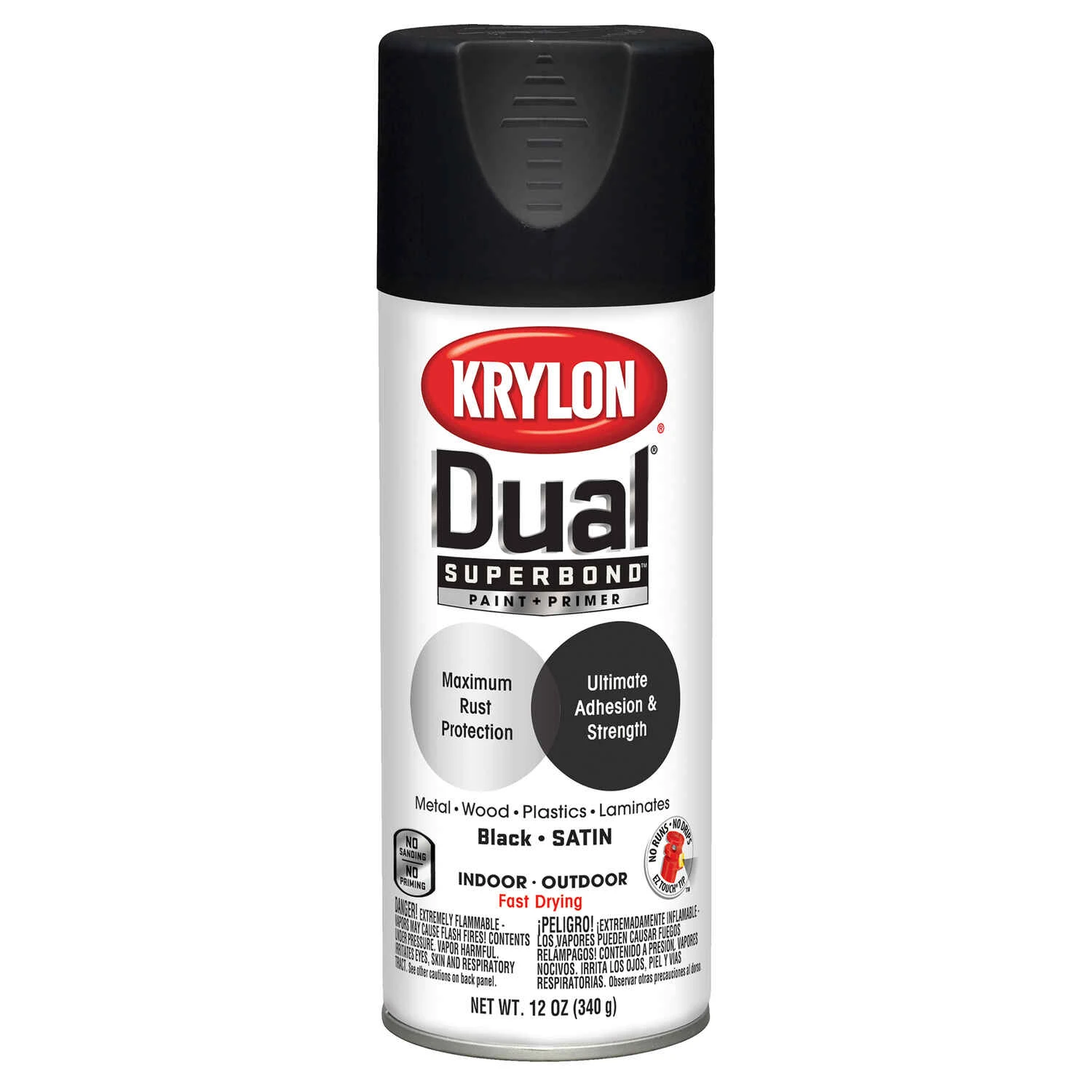 Dual Satin Black Paint And Primer Spray Paint 12 Ounce Can