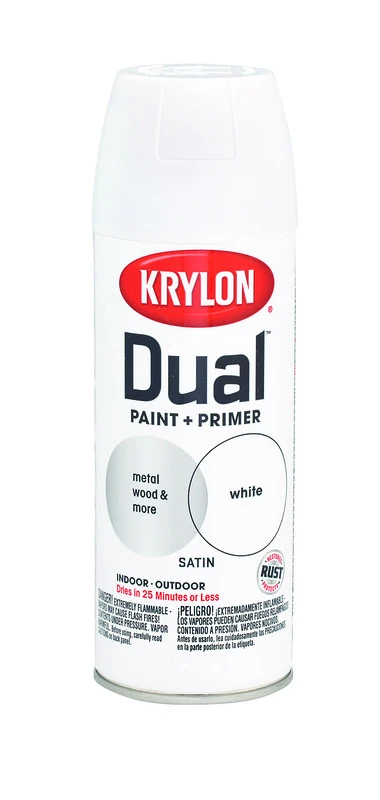 Dual Satin Paint + Primer Spray Paint 12 Oz. White - Versatile And Fast-drying