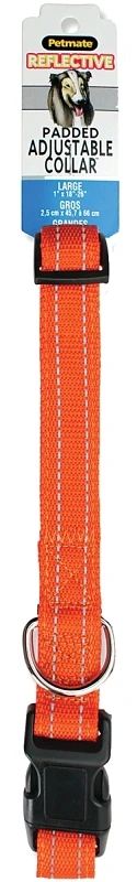 Reflective Padded Dog Collar in Orange, Adjustable 1 Inch by 18 to 26 Inches