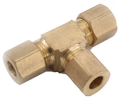 Lead Free Brass Compression Tee Fitting, 1/4 Inch Tube All Ends