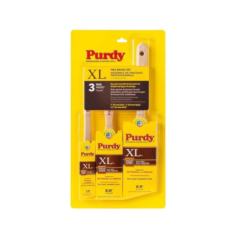 Three Piece Professional Paint Brush Value Pack Kit with Multiple Brush Sizes