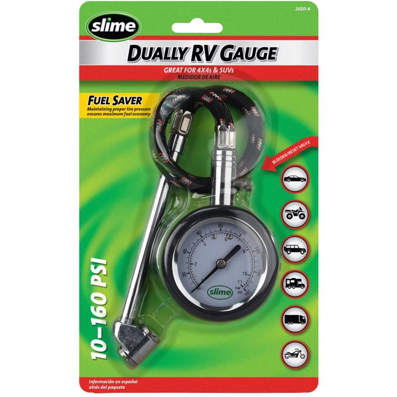 Recreational Vehicle Dual Head Pressure Gauge 10 to 160 Pounds per Square Inch