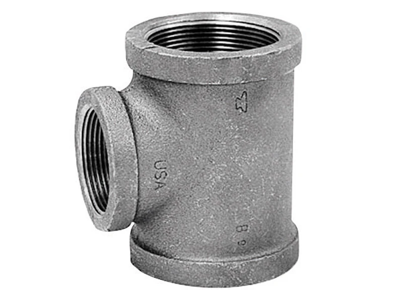 Galvanized Steel Reducing Pipe Tee, 1 and 1/2 Inch by 1 and 1/4 Inch
