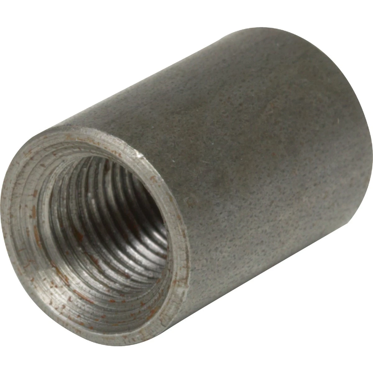 Black Wrought Steel Pipe Coupling, 1 and 1 Quarter Inch Diameter