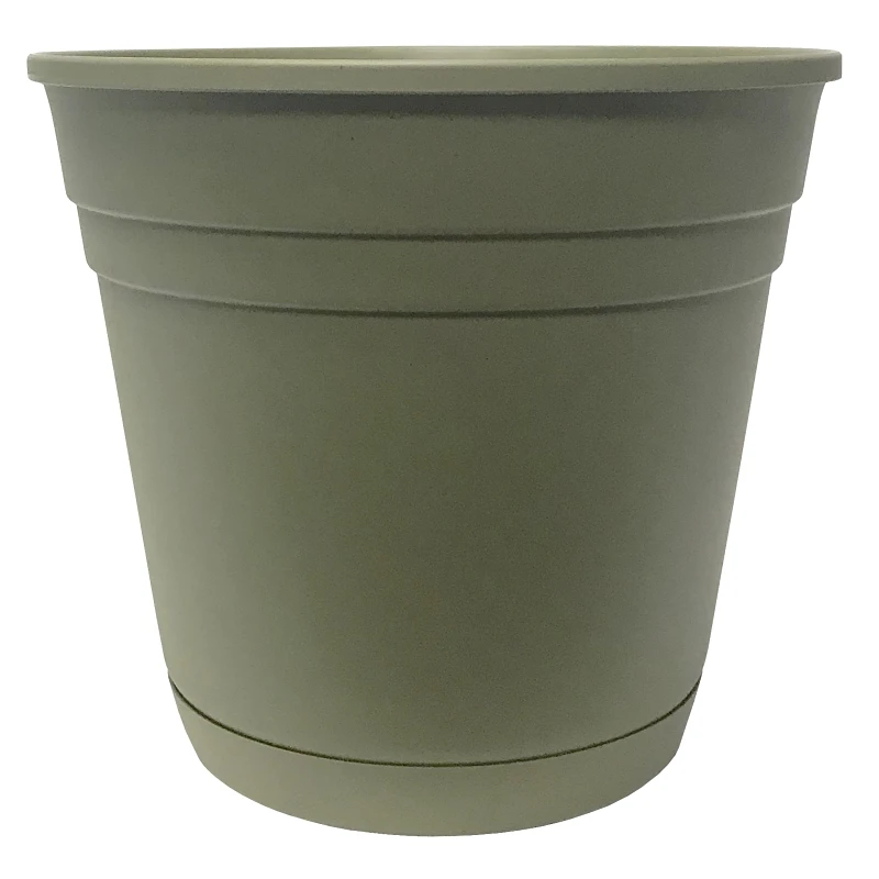 Riverland Planter With Saucer, Olive Green Resin, 16 Inch Diameter