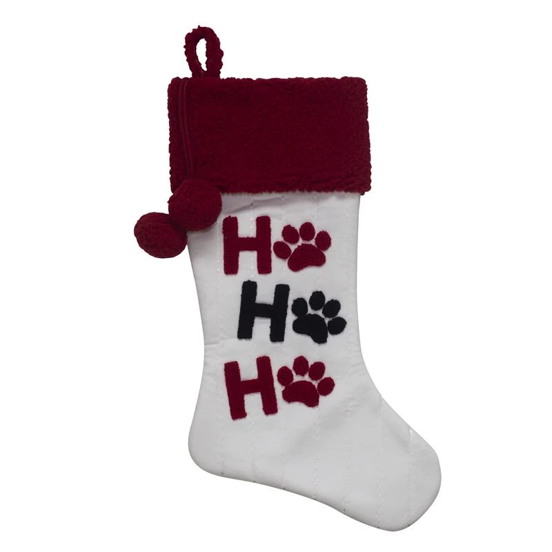 Red/white Ho Ho Ho Paw Prints Christmas Pet Stocking 20 In.