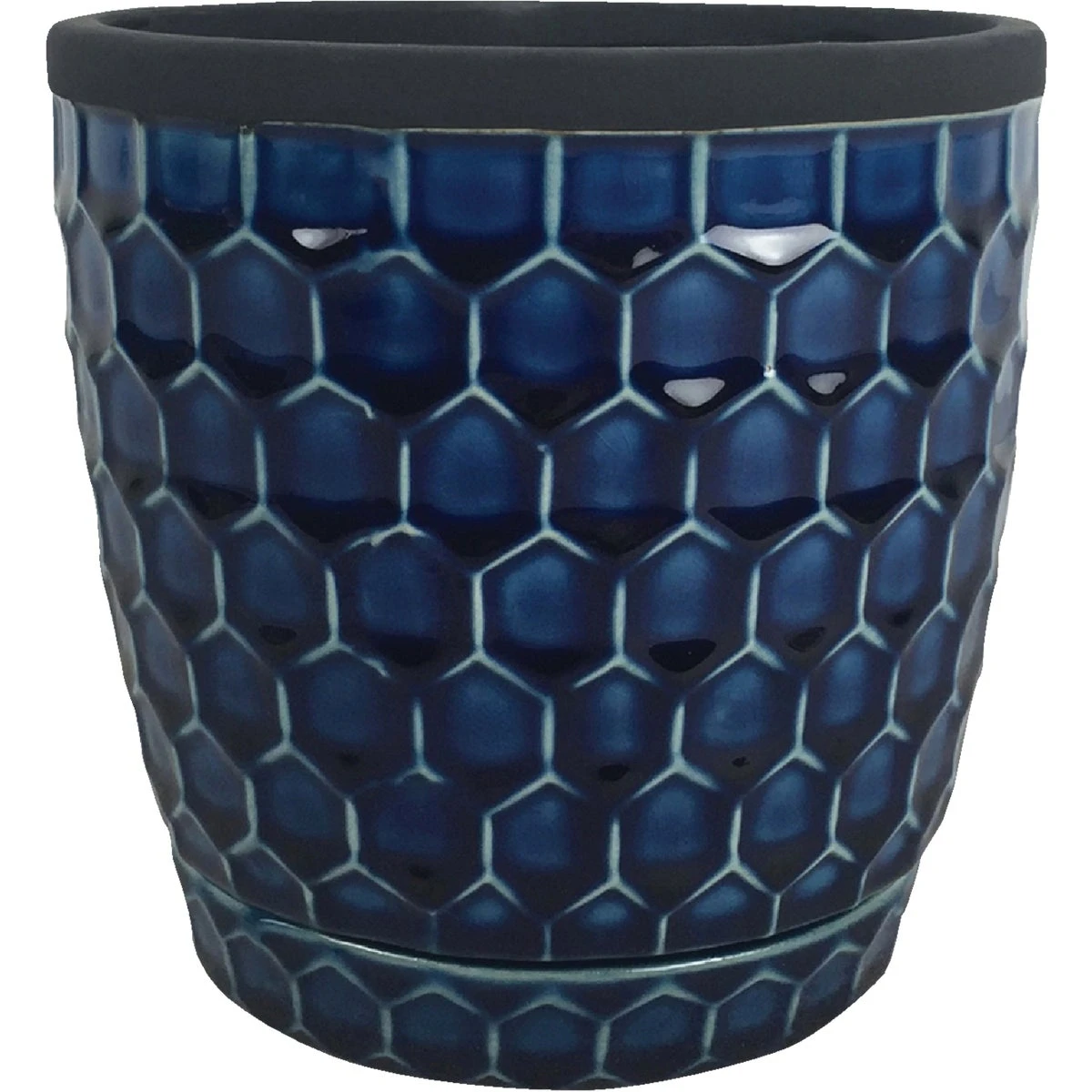 Honeycomb Pattern Cobalt Blue Ceramic Planter, 6 Inch Diameter
