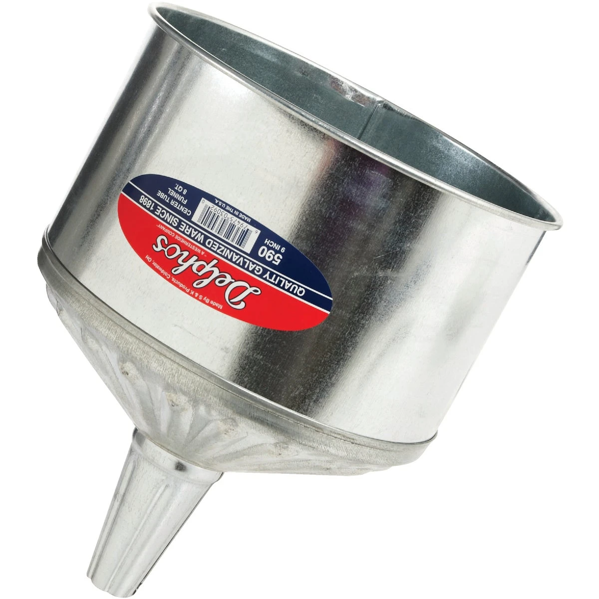 Heavy-duty 8 Quart Galvanized Steel Funnel With Center Spout And Strainer