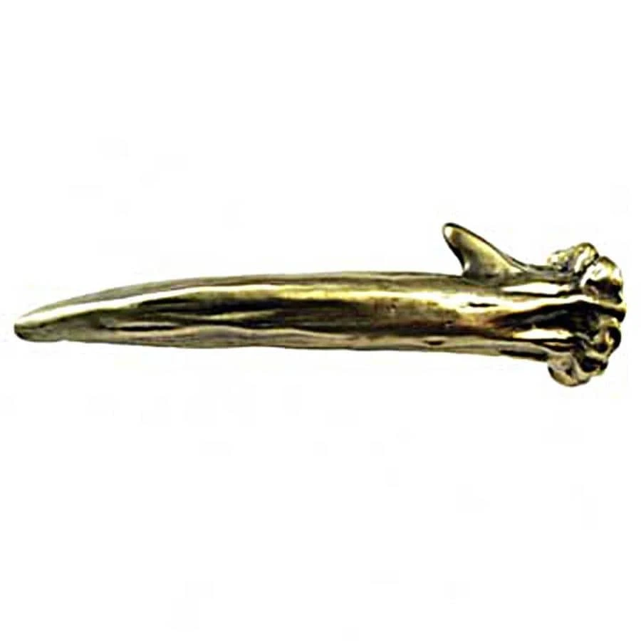 Antler Left Facing Cabinet Pull, 3-in Center To Center, Antique Brass Finish