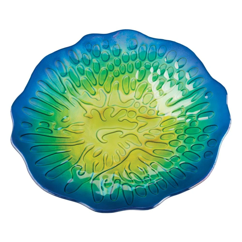 18 In. Blue/green Shell Birdbath With Stand - Model 12758