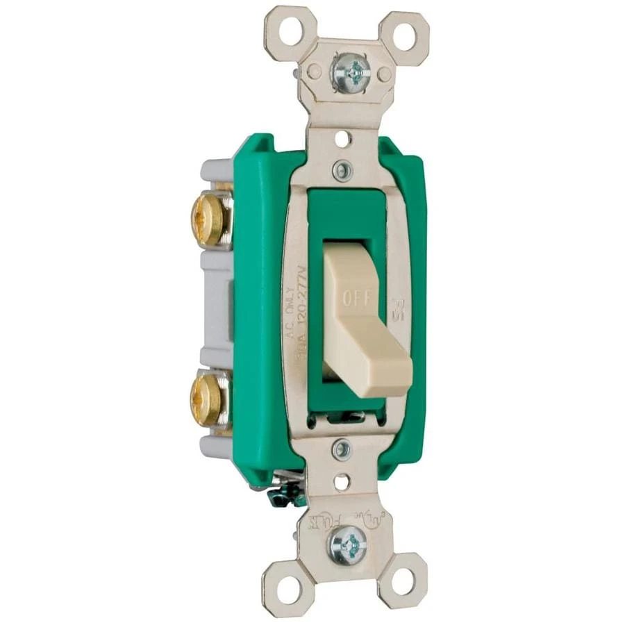 Pass & Seymour Double Pole Toggle Switch, 30-amp, 120/277-volt, Ivory