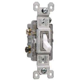 3-way Illuminated Toggle Switch, White, 120-volt, 15-amp, Model 663wslgcc10