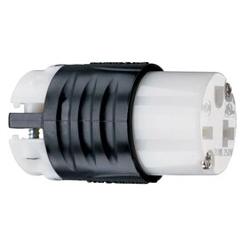 Pass and Seymour Straight Blade Connector, 2 Pole, 3 Wire Grounding, Black and White, NEMA 6-20R, 20 Amp, 250 Volt