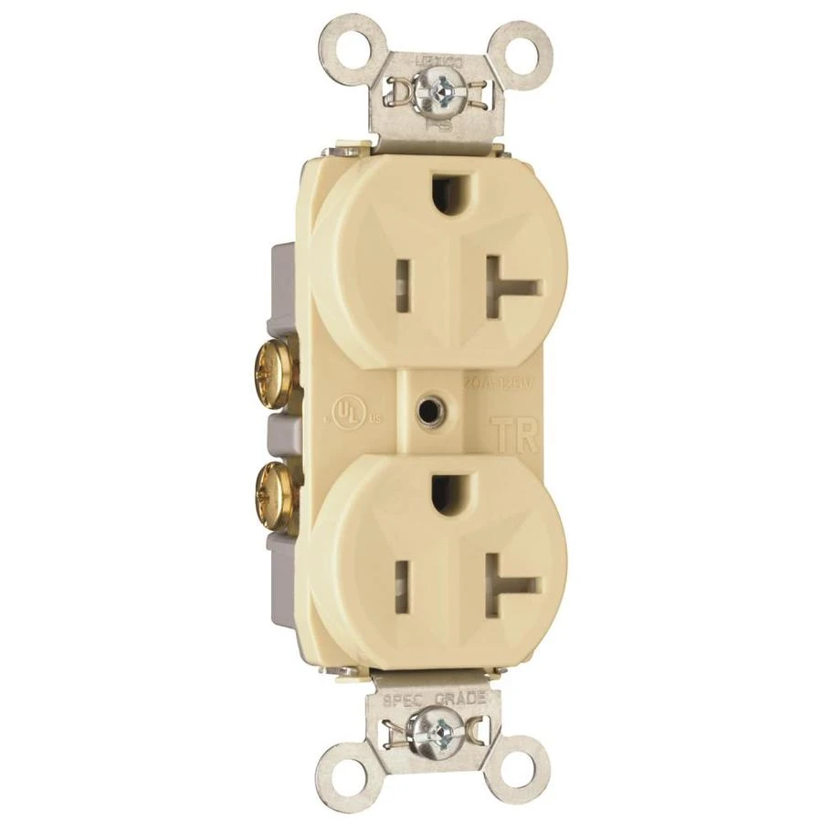 Pass and Seymour Duplex Tamper-Resistant Receptacle, Ivory, 20 Amp, 125 Volt