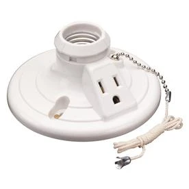 Pass and Seymour White Lampholder with Pull Chain, 15 Amp, 250 Watt