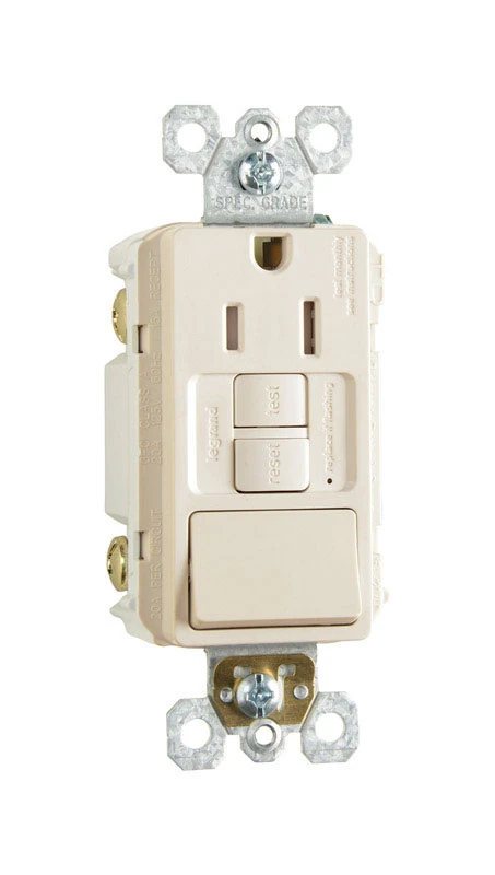 Pass & Seymour GFCI Receptacle/Single-Pole Switch, 15A, Light Almond