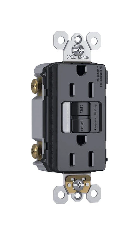 Pass & Seymour GFCI Receptacle/Night Light, 15A, Black