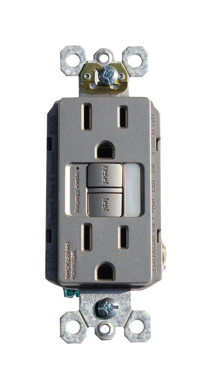 Pass & Seymour GFCI Receptacle/Night Light, Self Testing, 15A, Nickel