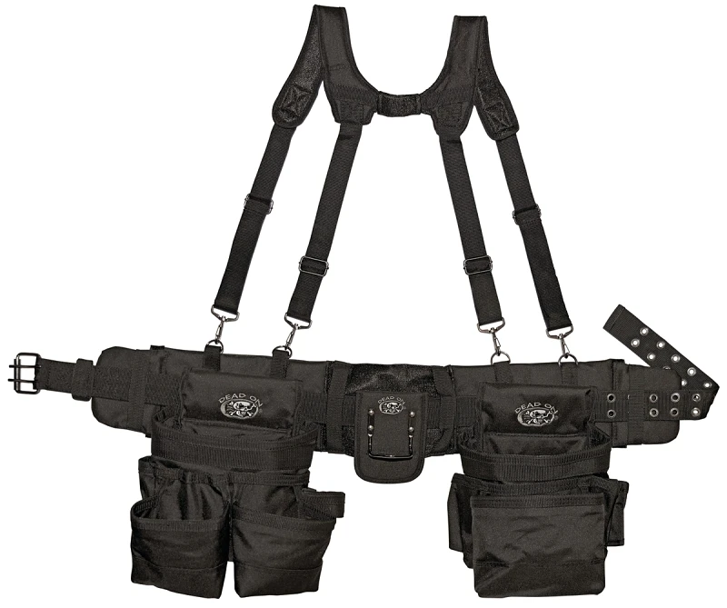 Journeyman's Tool Bag with Adjustable Belt and Suspenders for Hands-Free Carrying